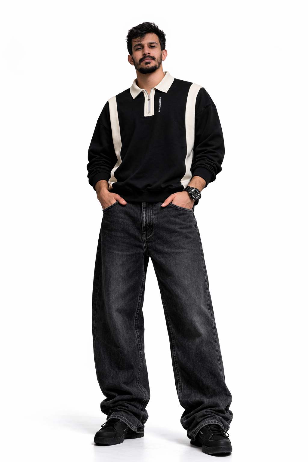 Contrast Panel Quarter‑Zip Sweatshirt