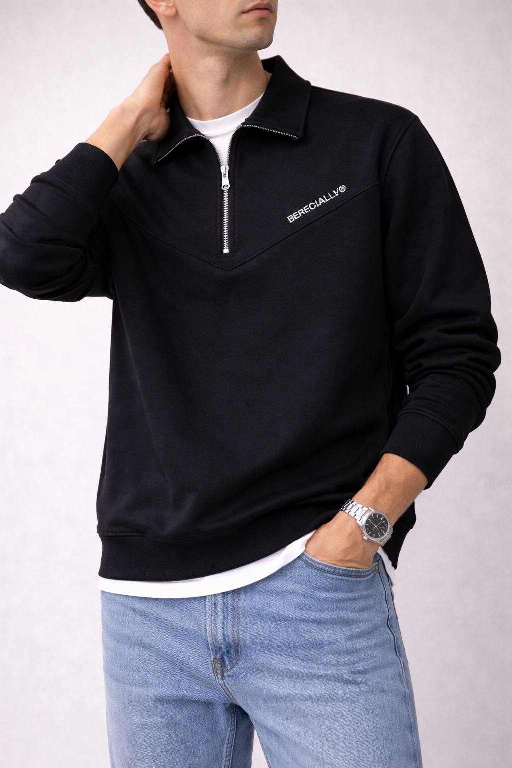 ESPECIALLY® Contrast-Panel Quarter-Zip Sweatshirt
