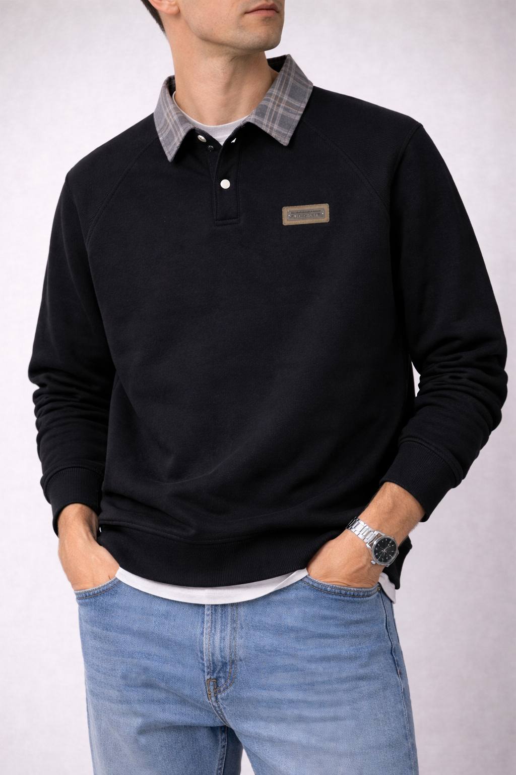 Plaid Collar Corduroy Sweatshirt