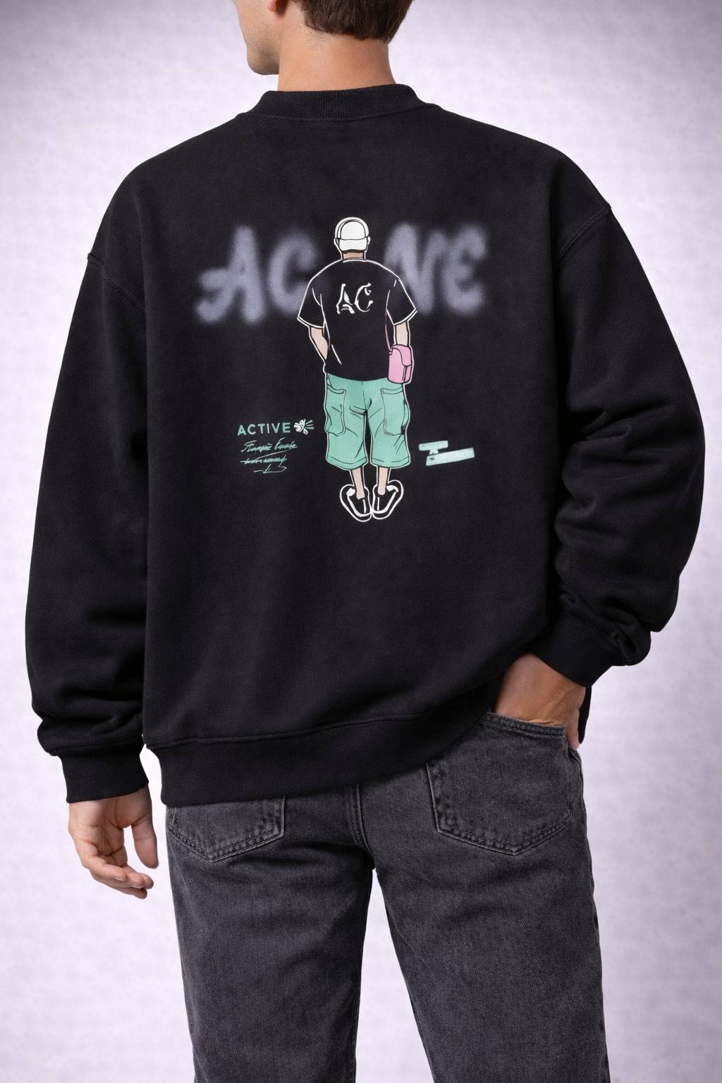 "Active" Graphic Sweatshirt – Black