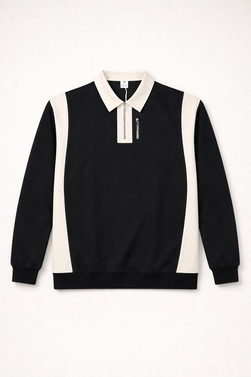 Contrast Panel Quarter‑Zip Sweatshirt