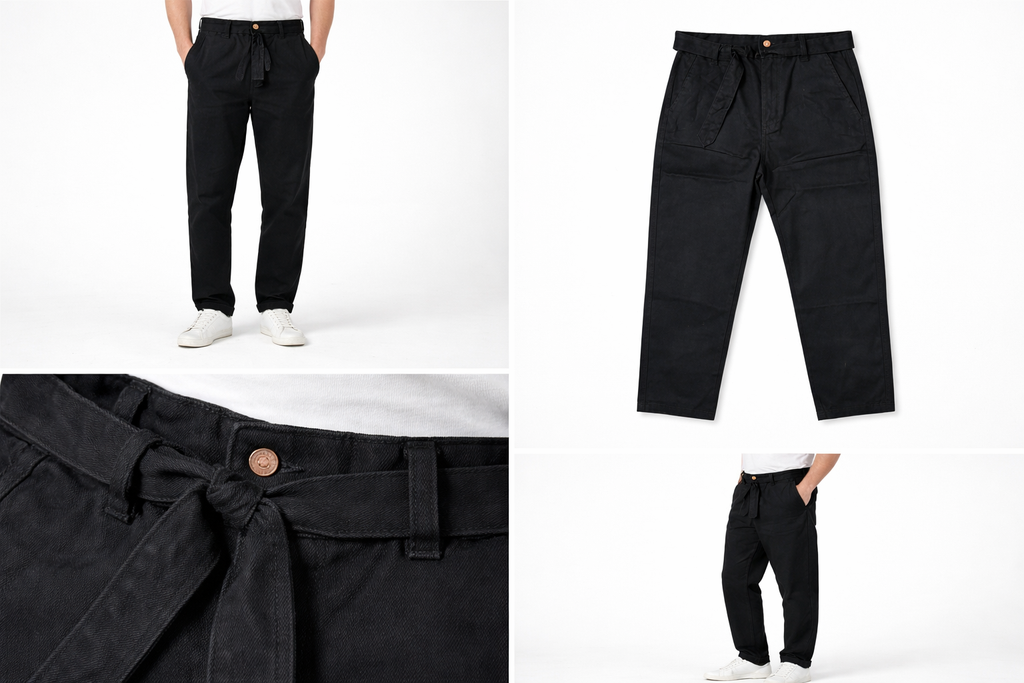 #P-1 Relaxed Fit Belted Pants - Brown & Black