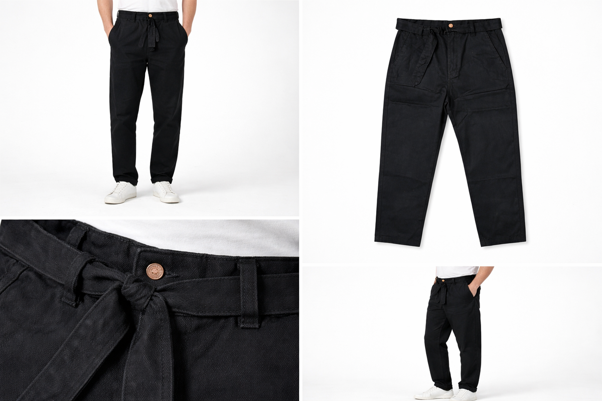 #P-1 Relaxed Fit Belted Pants - Brown & Black