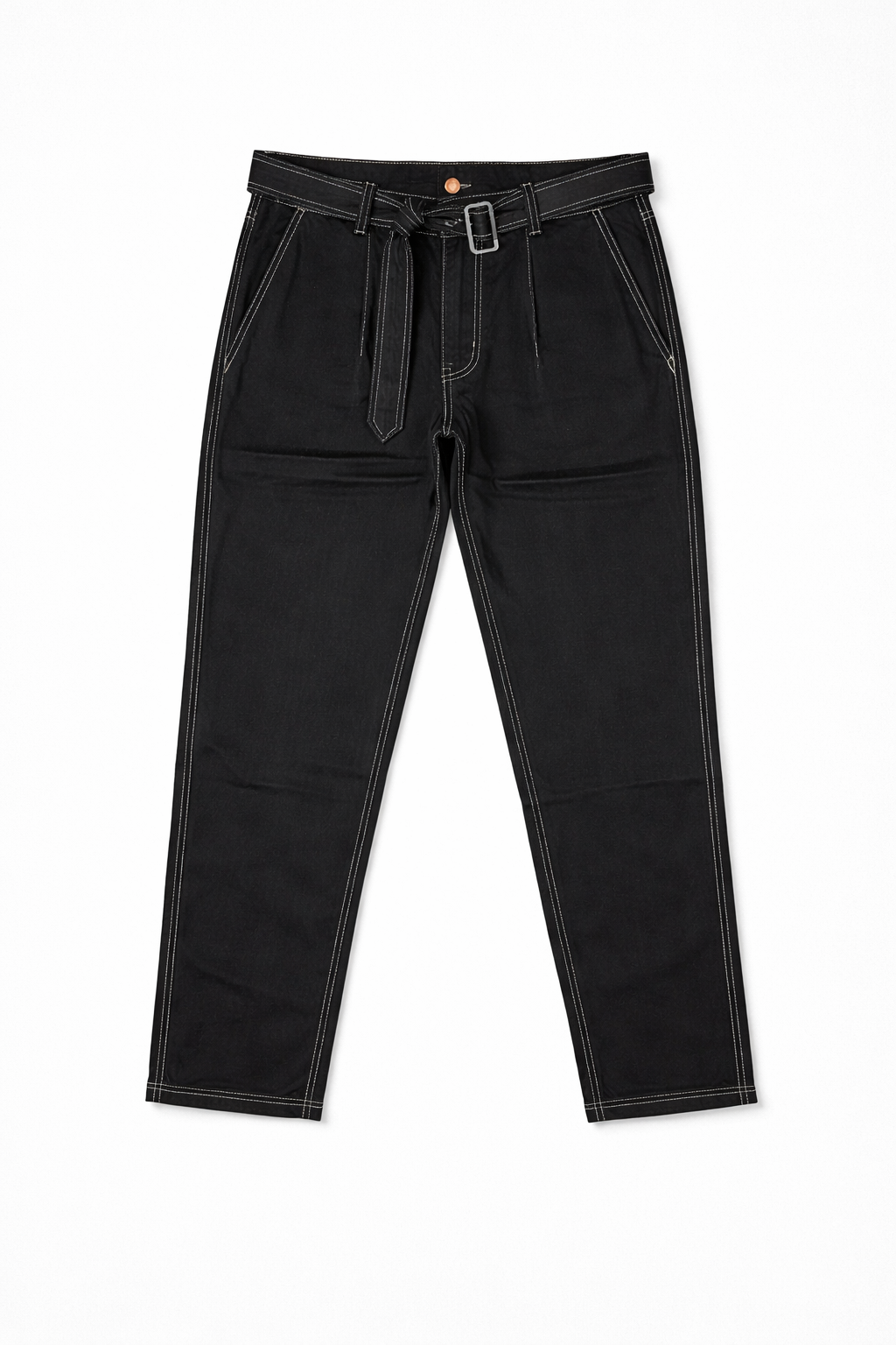 #P-2 Relaxed Fit Belted Pants - Black & Cream