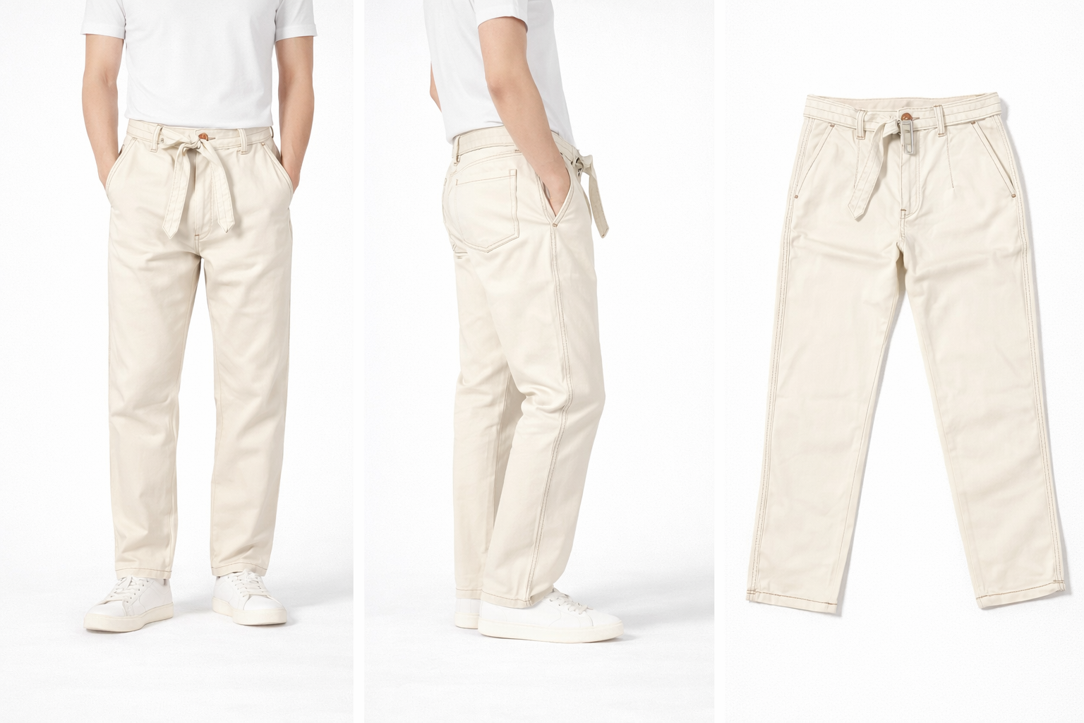 #P-2 Relaxed Fit Belted Pants - Black & Cream
