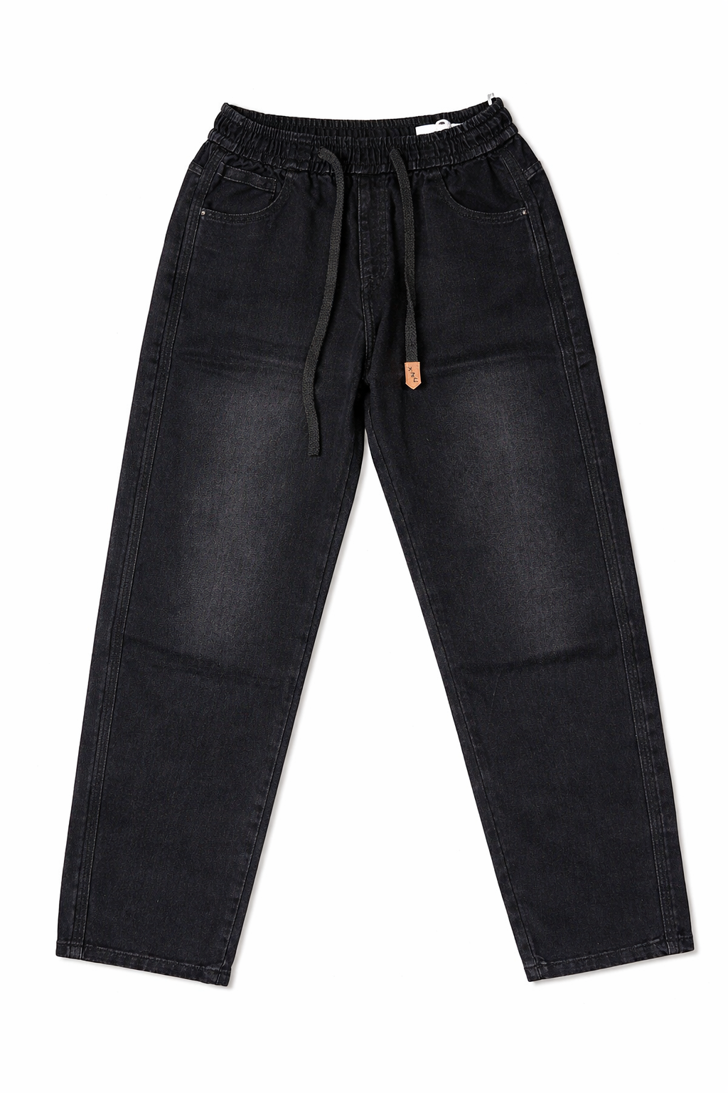 #P-6 Relaxed Fit Black Denim Pants with Drawstring