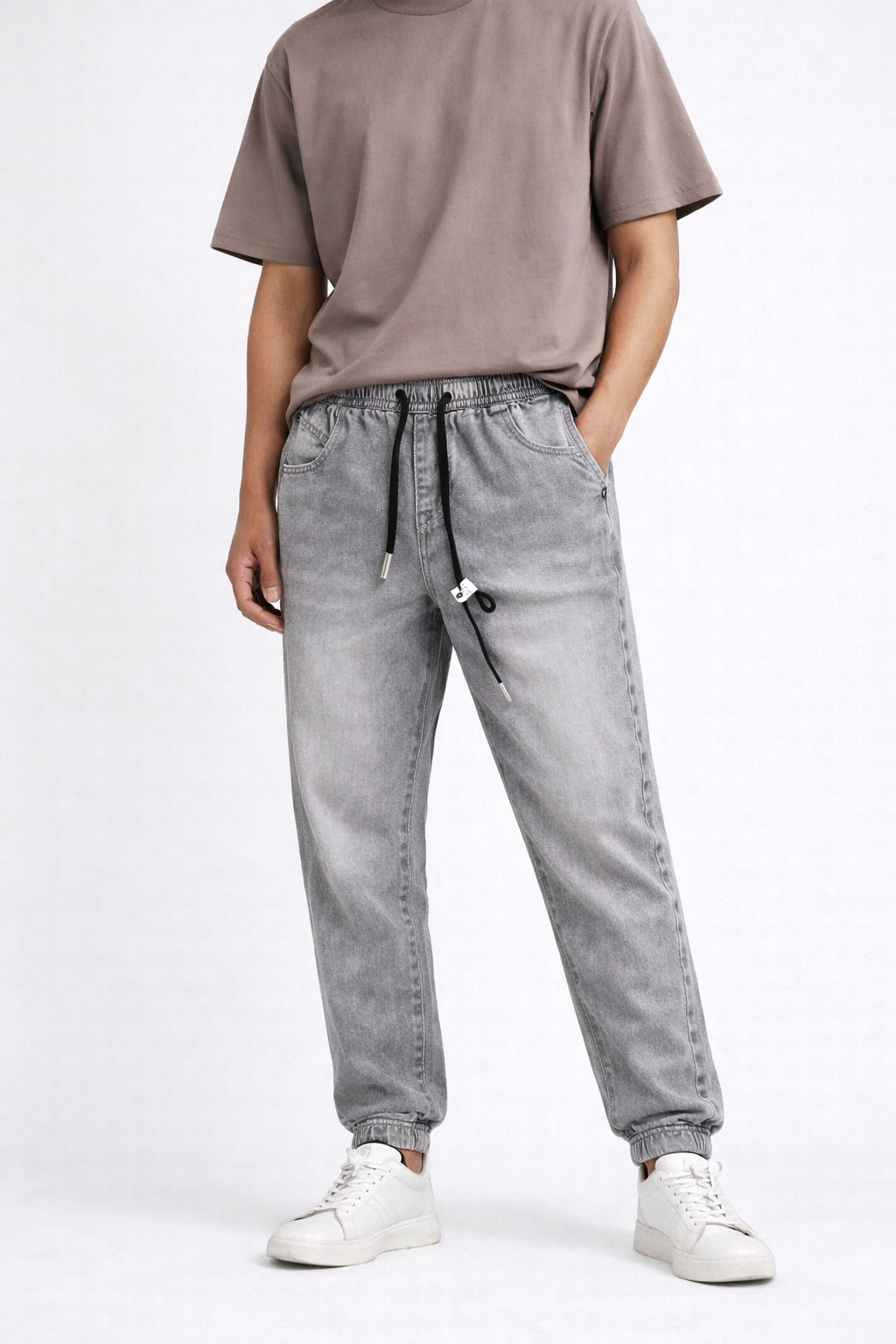 #P-17 Washed Denim Jogger Pants - Washed Grey