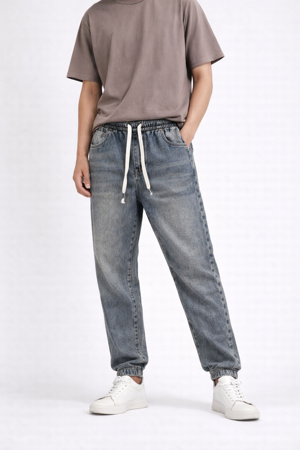 #P-18 Washed Denim Jogger Pants - Dark Washed Grey