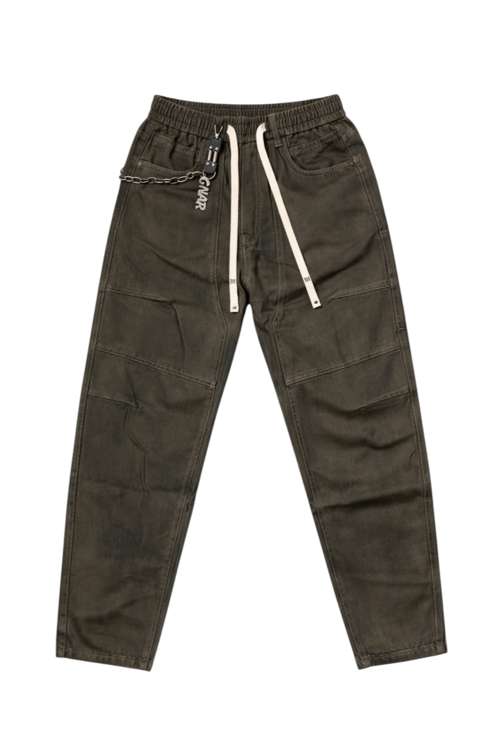 Golinzo utility washed jogger pants in dark grey with a side chain detail, elastic drawstring waist, and relaxed fit.