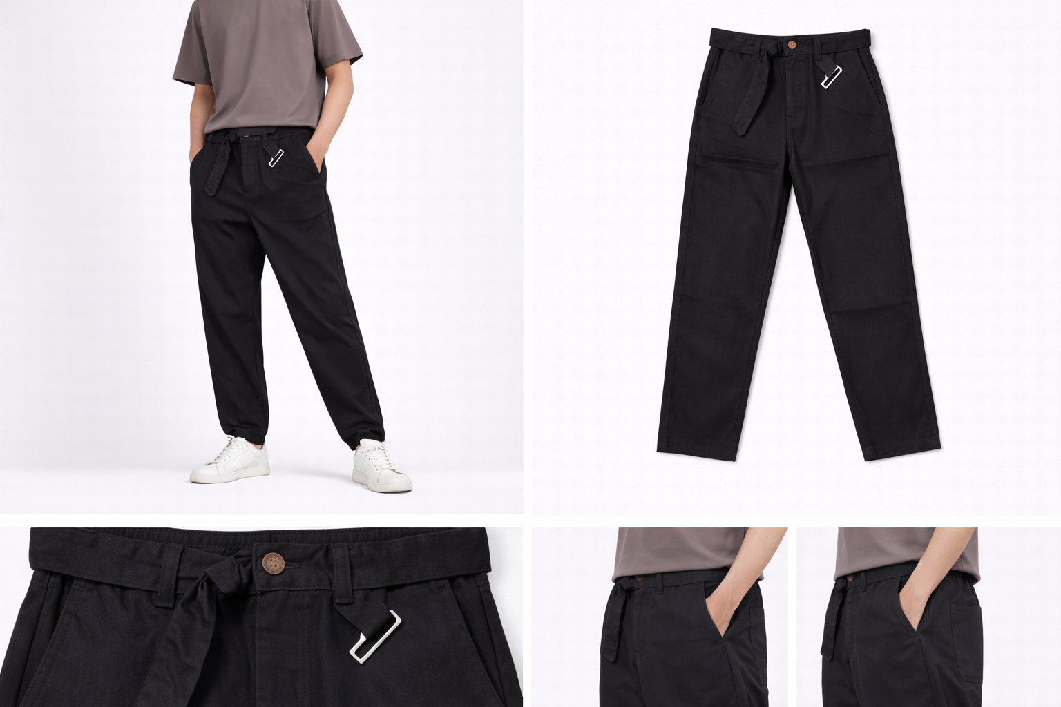 #P-1 Relaxed Fit Belted Pants - Brown & Black