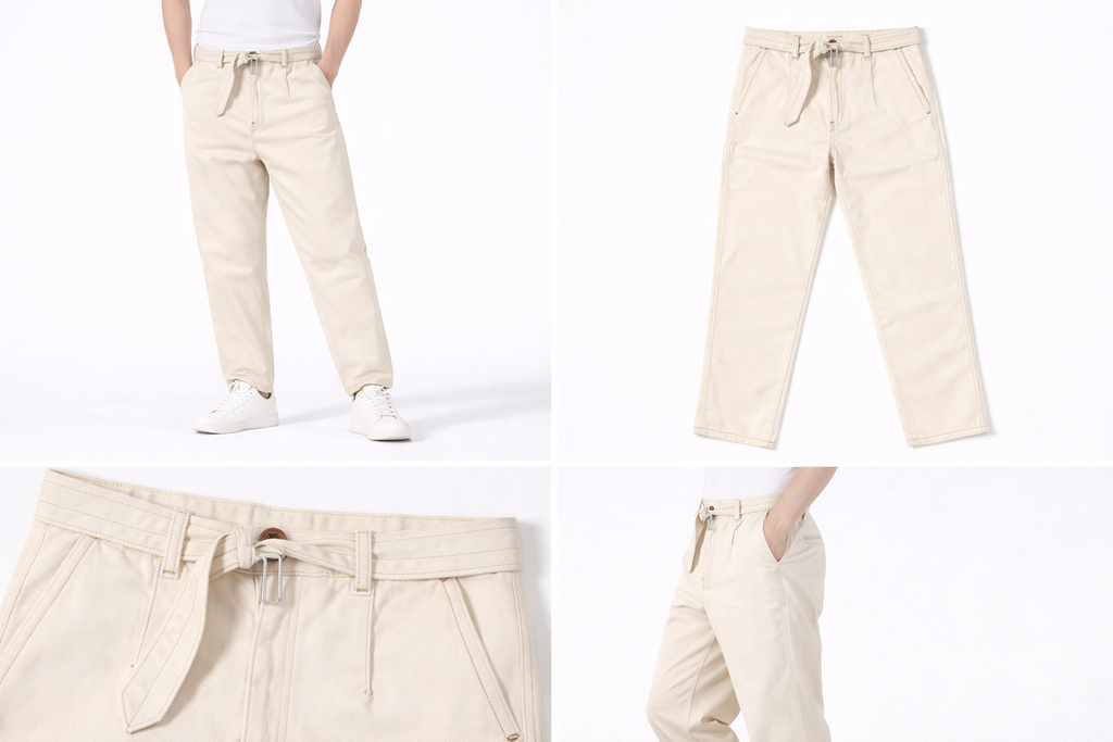 #P-2 Relaxed Fit Belted Pants - Black & Cream