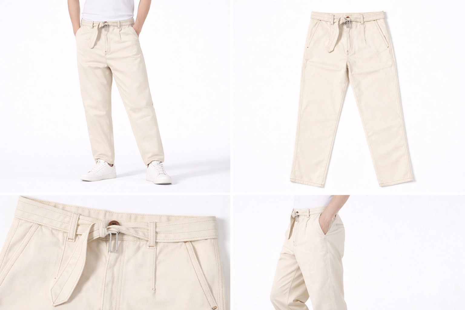 #P-2 Relaxed Fit Belted Pants - Black & Cream