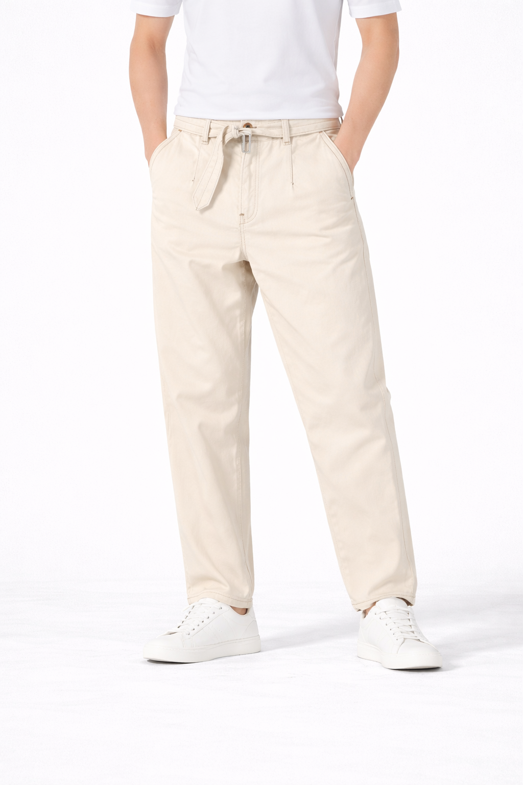 #P-2 Relaxed Fit Belted Pants - Black & Cream