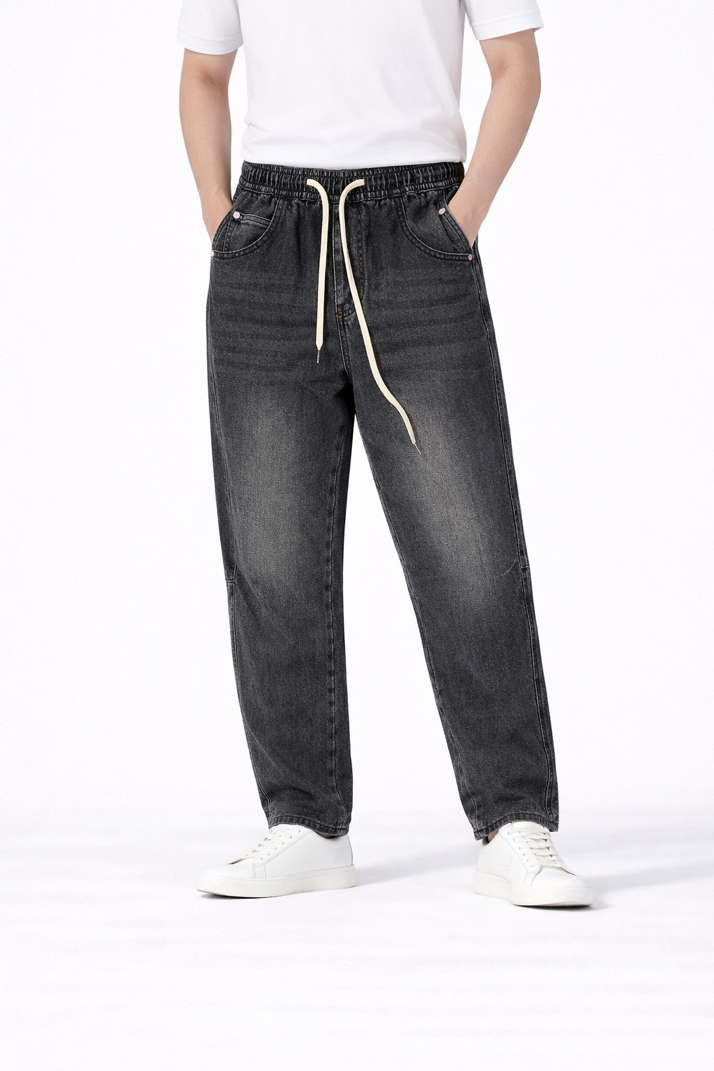 #P-15 Relaxed Fit Washed Black Denim Pants