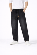 #P-6 Relaxed Fit Black Denim Pants with Drawstring