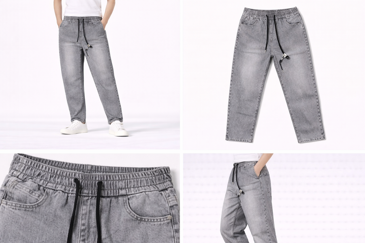 #P-17 Washed Denim Jogger Pants - Washed Grey