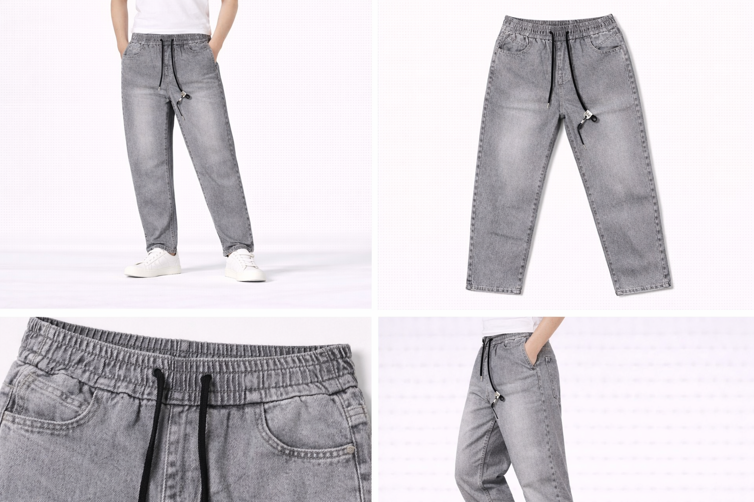 #P-17 Washed Denim Jogger Pants - Washed Grey