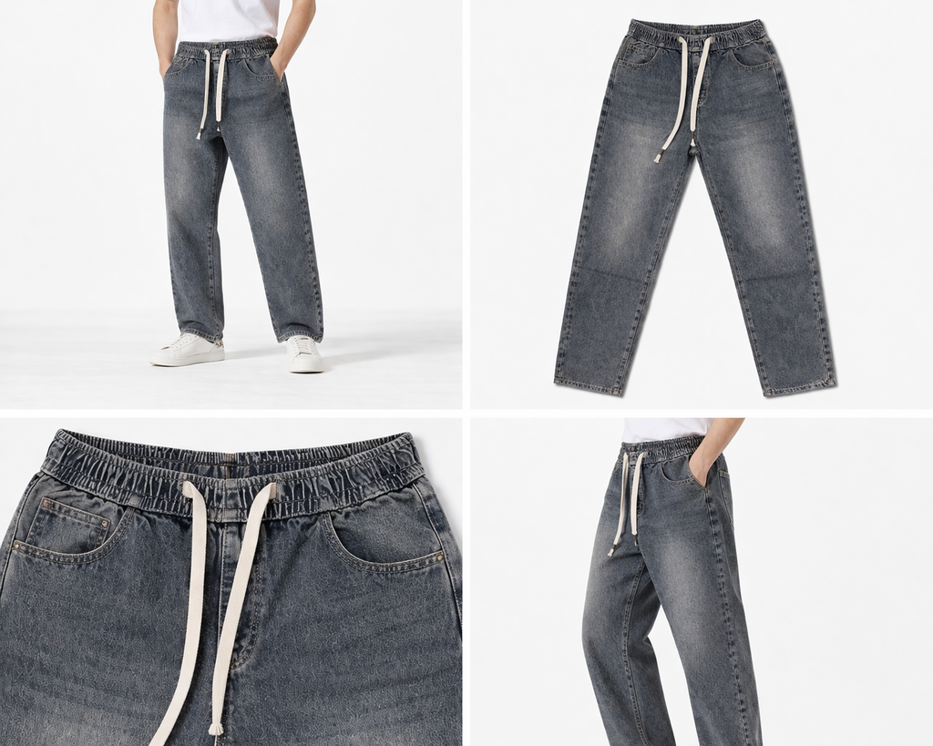 #P-18 Washed Denim Jogger Pants - Dark Washed Grey
