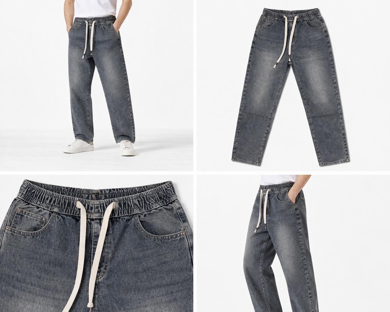 #P-18 Washed Denim Jogger Pants - Dark Washed Grey