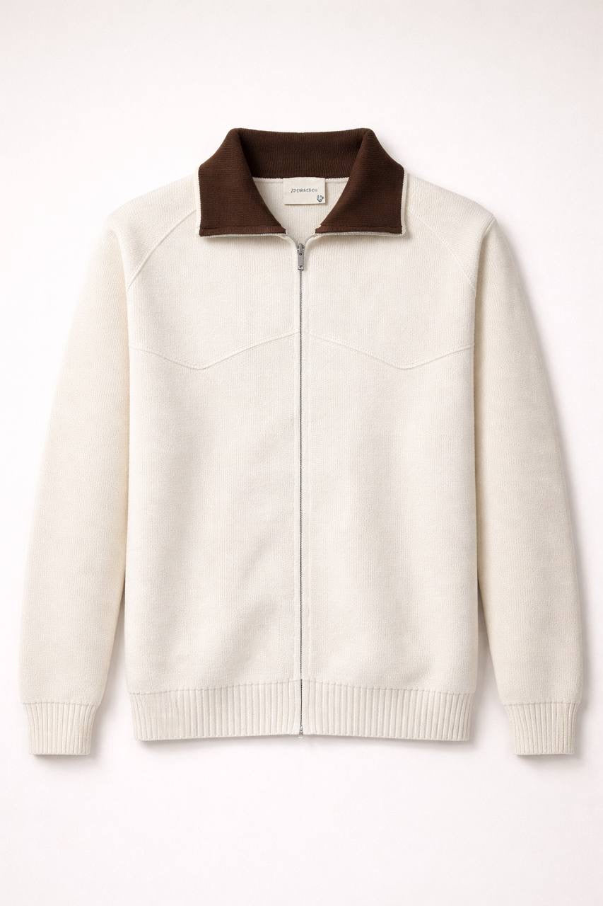 Contrast Collar Full‑Zip Knit Jacket