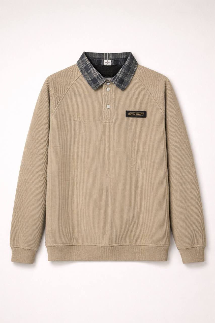 Plaid Collar Corduroy Sweatshirt