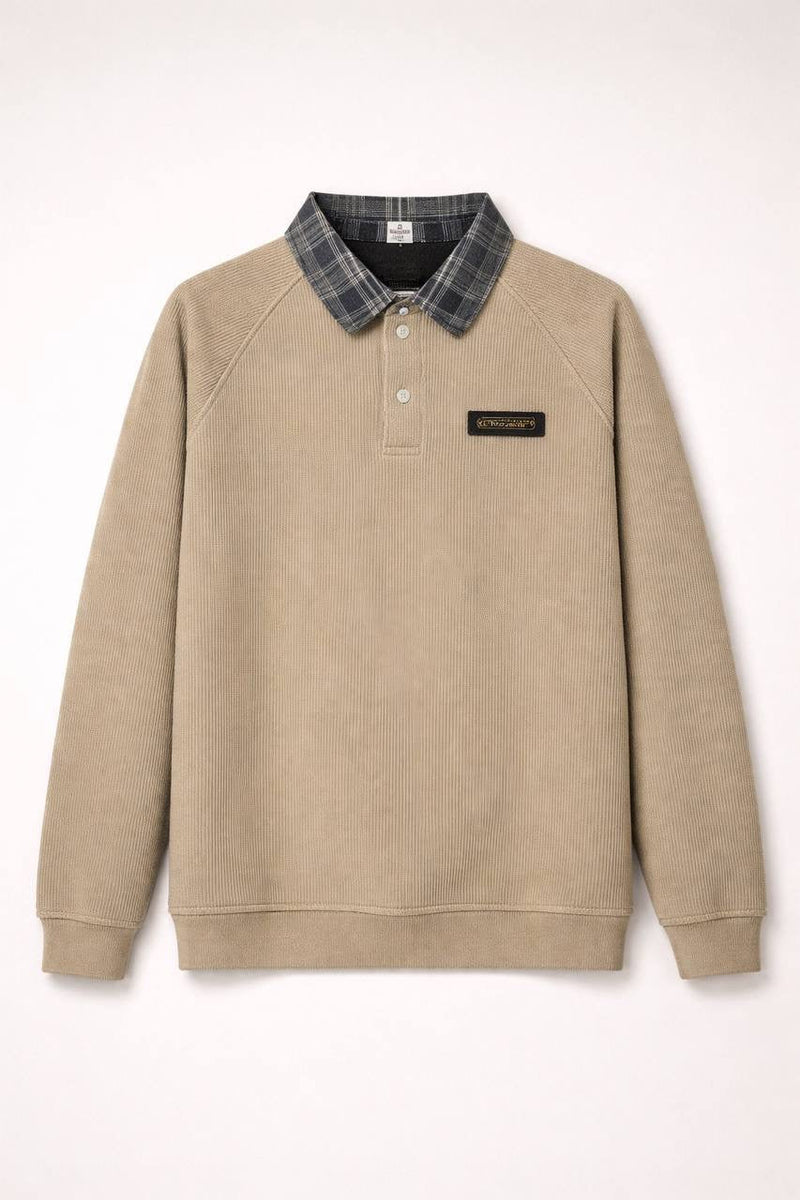 Plaid Collar Corduroy Sweatshirt